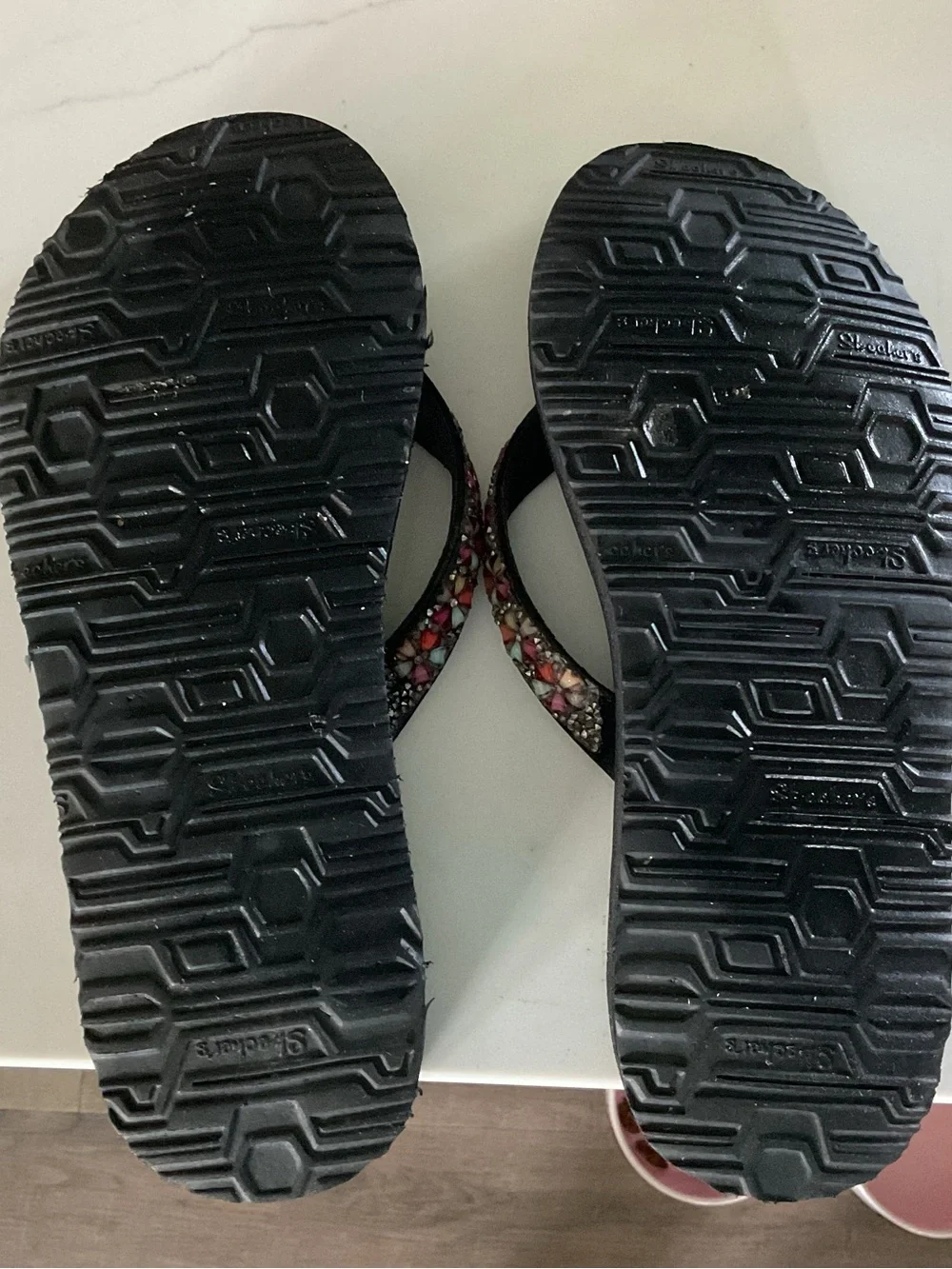Skechers Black Flip-Flops with Multicolor Beaded Straps